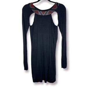 Iron by Sheri Bodell  Size S Black Red Gray Aztec Beaded Cutout Event Dress